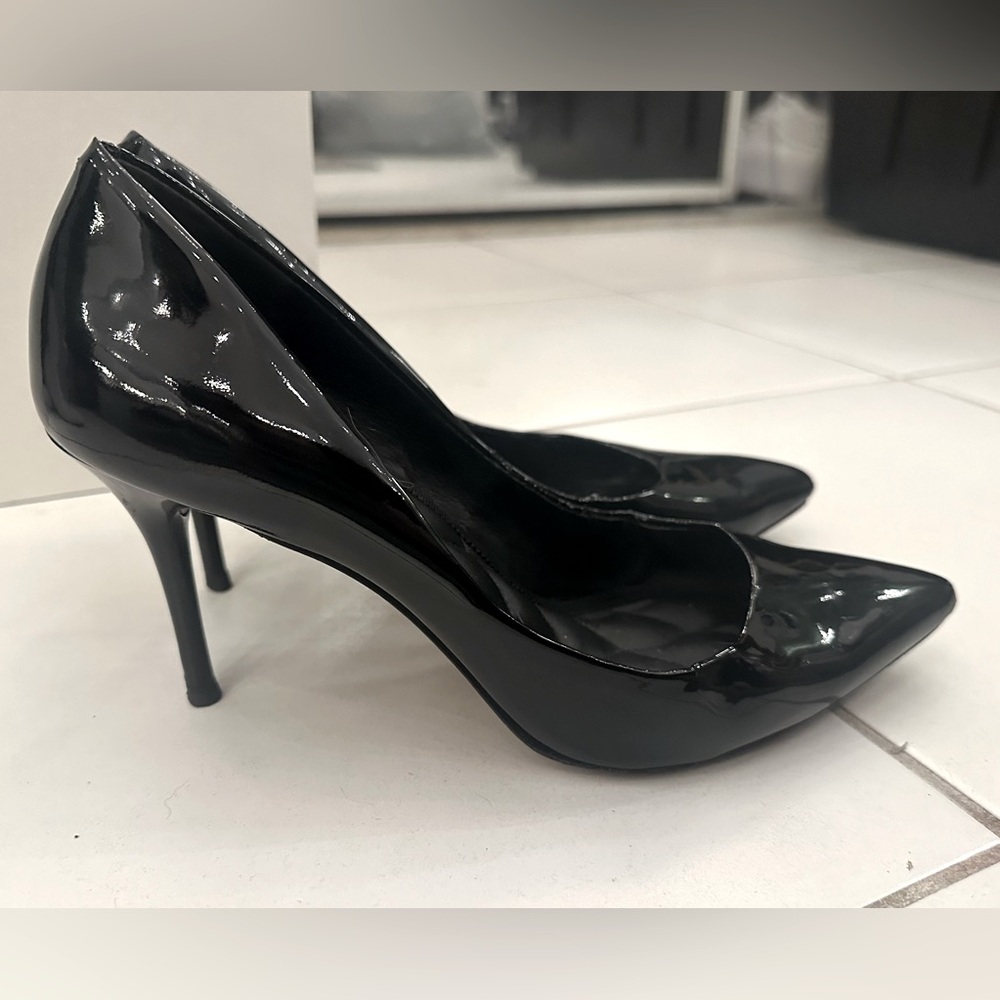 Brian Atwood Black Patent Leather Point Toe Stiletto Heels; Women’s Size 8.5